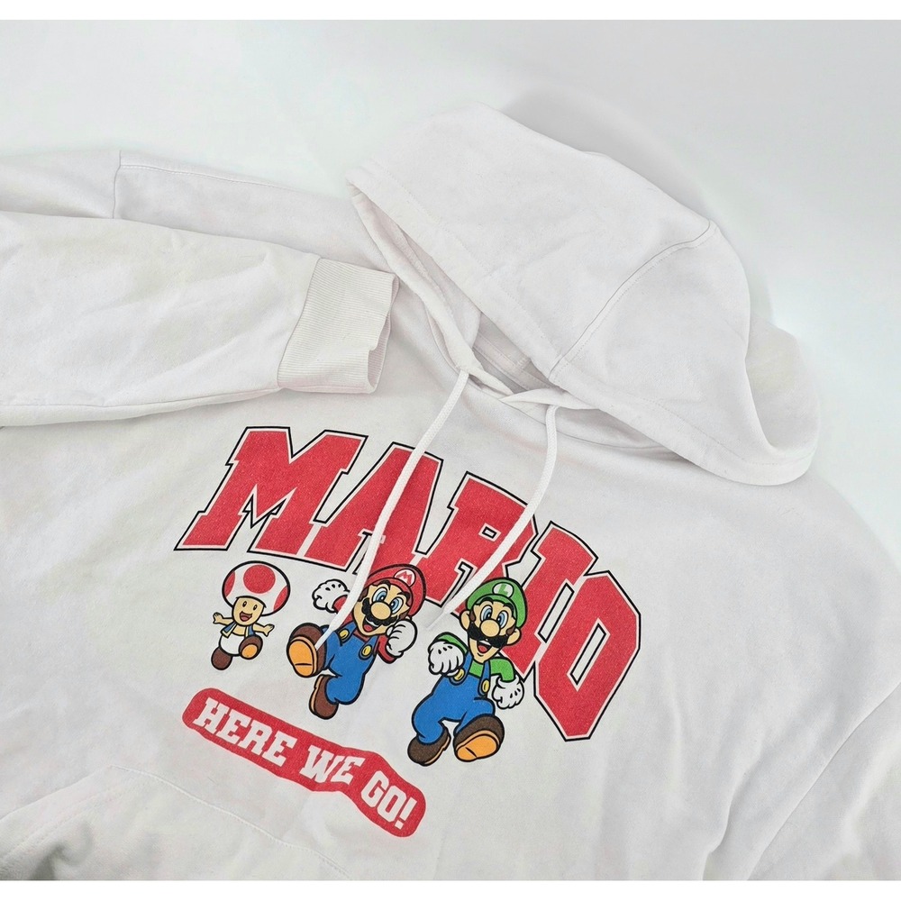 Hybrid Super Mario Hoodie Size Large Mens White Graphic Streetwear Nintendo